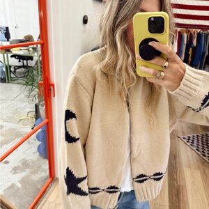 Cozy Beige and Black Zip Sweater Jacket - small